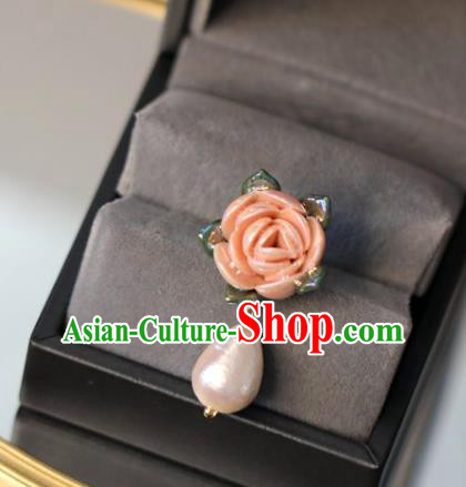Top Grade Classical Pink Rose Brooch Accessories Handmade Pearl Breastpin for Women