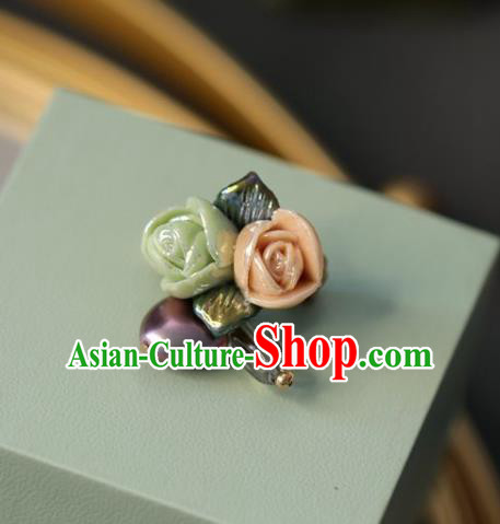 Top Grade Classical Green and Pink Rose Brooch Accessories Handmade Sweater Breastpin for Women