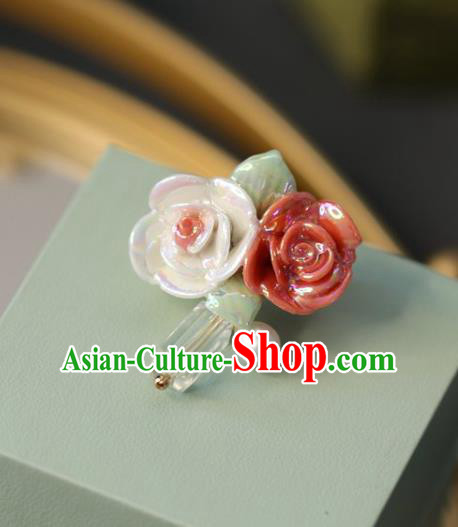 Top Grade Classical White and Red Rose Brooch Accessories Handmade Sweater Breastpin for Women