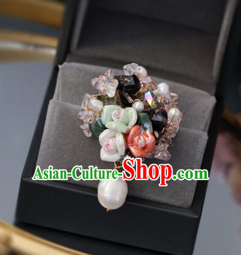 Top Grade Classical Flowers Brooch Accessories Handmade Cheongsam Beads Breastpin for Women