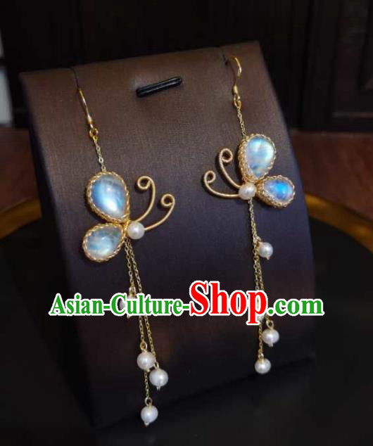 Princess Handmade Moonstone Earrings Classical Butterfly Tassel Eardrop Fashion Jewelry Accessories for Women