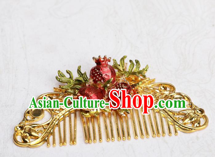 Chinese Traditional Ancient Princess Pomegranate Hair Comb Hanfu Hair Accessories Headwear Golden Hairpin for Women