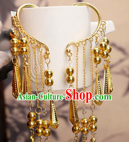 Chinese Handmade Golden Ear Accessories Decoration Traditional Hanfu Tassel Earrings for Women