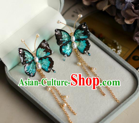 Princess Handmade Green Butterfly Earrings Fashion Jewelry Accessories Classical Pearls Tassel Eardrop for Women