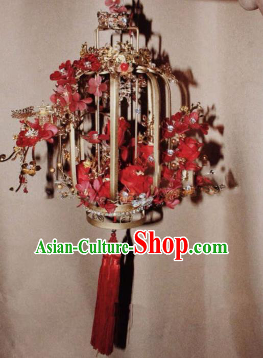 Handmade Chinese Wedding Prop Red Plum Palace Lantern Top Grade Bride Accessories Photography Tassel Portable Lamp for Women