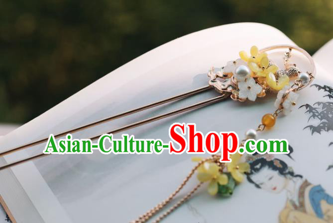 Handmade Chinese Classical Hair Accessories Ancient Princess Hanfu Headwear Yellow Fragrans Tassel Hairpins for Women
