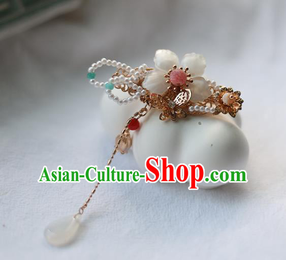Handmade Chinese Pearls Hair Claw Traditional Classical Hanfu Hair Accessories Ancient Princess Shell Plum Hairpins for Women
