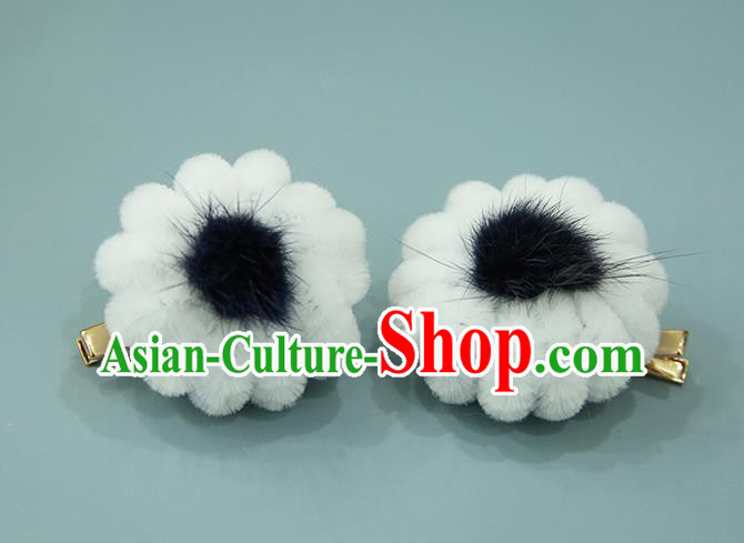 Handmade Chinese White Velvet Peony Pumpkin Hair Claws Traditional Classical Hair Accessories Ancient Imperial Consort Hair Stick for Women