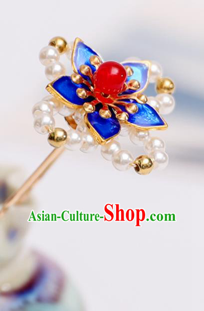 Handmade Chinese Classical Blue Plum Hairpins Traditional Hair Accessories Ancient Pearls Hair Clip for Women
