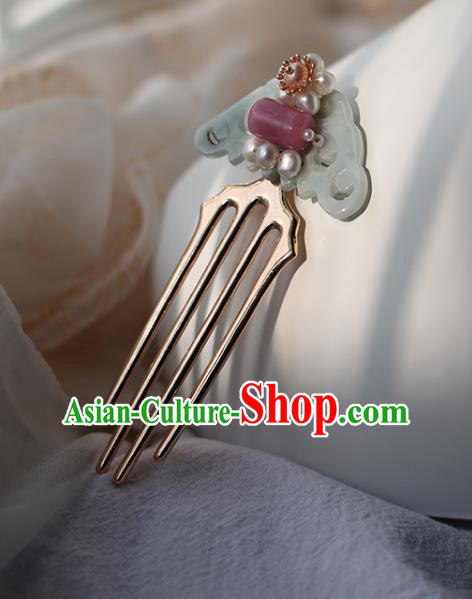 Handmade Chinese Pearls Hair Comb Traditional Classical Hanfu Hair Accessories Ancient Princess Jade Hairpins for Women