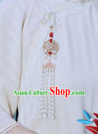 Top Grade Chinese Classical Pearls Tassel Brooch Accessories Handmade Ancient Hanfu Waist Pendant for Women