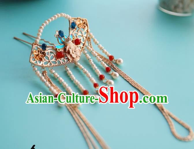 Handmade Chinese Qing Dynasty Classical Hairpins Traditional Hair Accessories Ancient Hanfu Pearls Tassel Hair Clip for Women