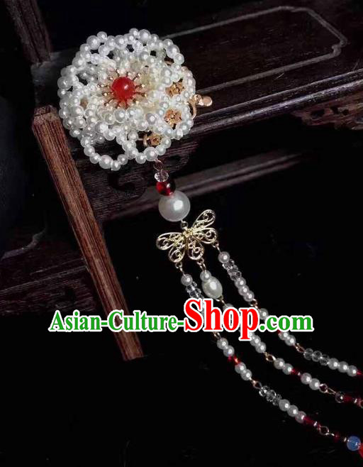 Handmade Chinese Ming Dynasty Pearls Tassel Hair Claw Traditional Hair Accessories Ancient Court Princess Hairpins for Women