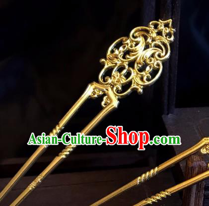 Handmade Chinese Tang Dynasty Court Queen Hair Clip Traditional Hair Accessories Ancient Golden Hairpins for Women