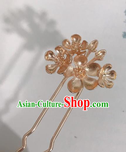 Handmade Chinese Ming Dynasty Hair Clip Traditional Hair Accessories Ancient Noble Lady Golden Plum Hairpins for Women
