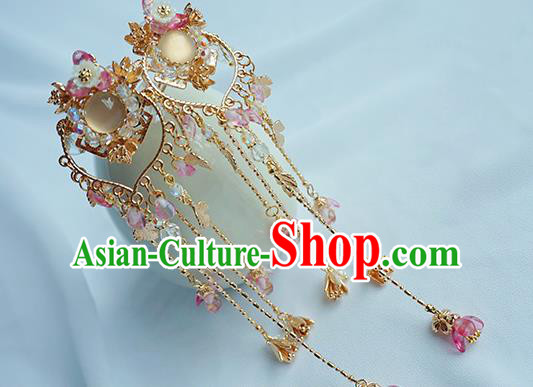 Handmade Chinese Classical Albite Hair Clip Traditional Hair Accessories Ancient Hanfu Golden Tassel Hairpins for Women