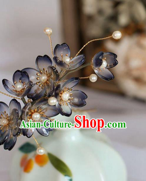 Chinese Cheongsam Blue Peach Blossom Hair Clip Traditional Hanfu Hair Accessories Handmade Flowers Hairpins for Women