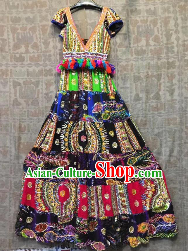Thailand Traditional Handmade Sequins Dress Photography Asian Thai National Embroidered Beach Costumes for Women