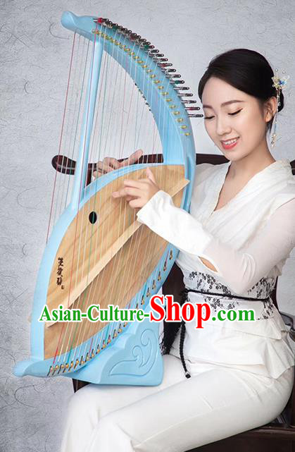 Chinese Traditional Musical Instruments China Ancient Konghou 46 Strings Blue Chinese Harp String Instrument