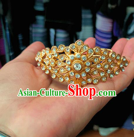 Chinese Dai Nationality Crystal Bracelet Traditional Ethnic Golden Bangle Accessories for Women