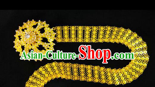 Chinese Dai Nationality Folk Dance Belt Waistband Traditional Ethnic Golden Waist Accessories for Women