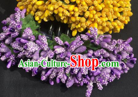 Chinese Dai Nationality Dance Hair Accessories Traditional Ethnic Handmade Purple Flowers Hair Comb Hairpin for Women