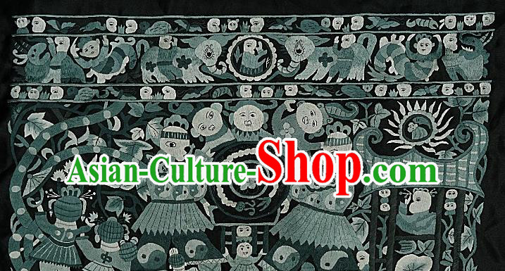 Chinese Traditional Embroidered Grey Pattern Fabric Patches Handmade Embroidery Craft Miao Ethnic Embroidering Applique Accessories