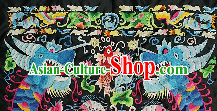 Chinese Traditional Embroidered Dragons Fish Fabric Patches Handmade Embroidery Craft Miao Ethnic Embroidering Applique Accessories
