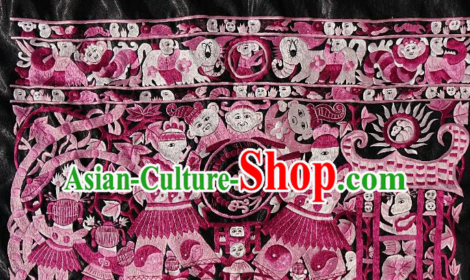 Chinese Traditional Embroidered Pink Fabric Patches Handmade Embroidery Craft Embroidering Character Applique Miao Ethnic Accessories