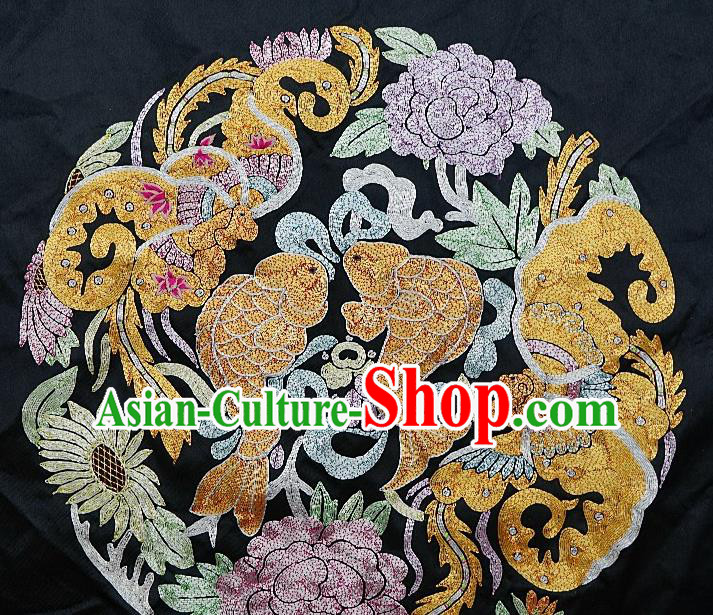 Chinese Traditional Embroidered Lilac Peony Butterfly Carps Fabric Patches Handmade Embroidery Craft Embroidering Decorative Picture