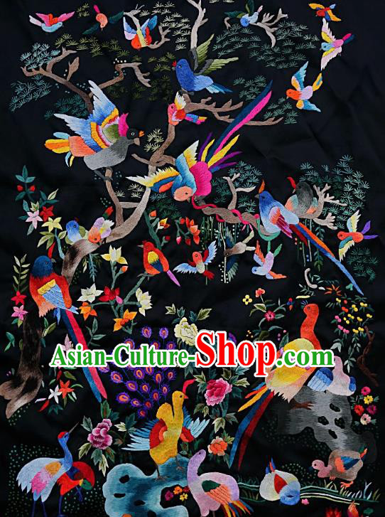 Chinese Traditional Embroidered Purple Peacock Birds Fabric Patches Handmade Embroidery Craft Embroidering Silk Decorative Picture