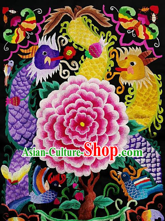 Chinese Traditional Embroidered Dragon Peony Fabric Patches Handmade Embroidery Craft Miao Ethnic Accessories Embroidering Applique