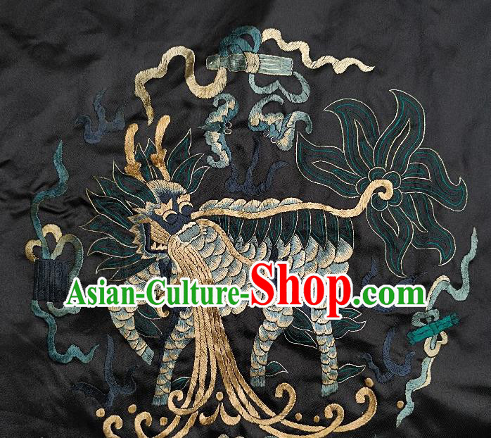 Chinese Traditional Embroidered Navy Bat Kylin Fabric Patches Handmade Embroidery Craft Embroidering Silk Decorative Accessories
