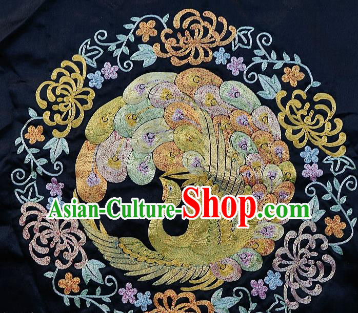 Chinese Traditional Embroidered Colorful Phoenix Chrysanthemum Fabric Patches Handmade Embroidery Craft Embroidering Silk Decorative Accessories