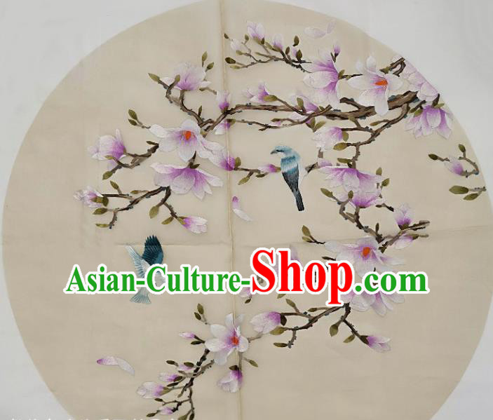 Chinese Traditional Embroidered Yulan Magnolia Decorative Painting Handmade Embroidery Craft Embroidering Cloth Picture