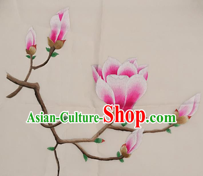 Traditional Chinese Embroidered Magnolia Fabric Patches Handmade Embroidery Craft Accessories Embroidering Flowers Applique