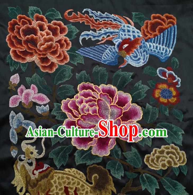 Traditional Chinese Embroidered Dragon Phoenix Fabric Patches Handmade Embroidery Craft Accessories Embroidering Purple Peony Applique