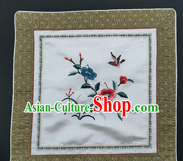 Traditional Chinese Embroidered Fabric Patches Handmade Embroidery Craft Accessories Embroidering Orchid Bird White Silk Cushion Applique