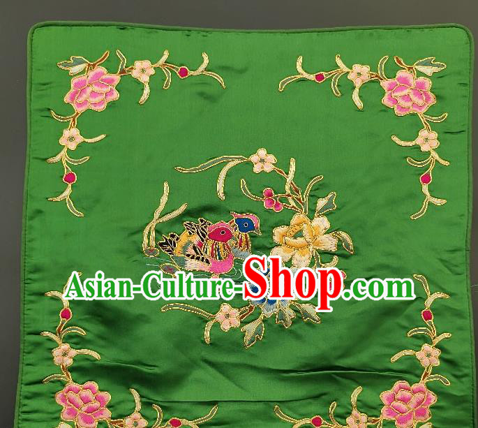 Traditional Chinese Embroidered Light Pink Peony Fabric Patches Handmade Embroidery Craft Accessories Embroidering Mandarin Duck Green Silk Cushion Applique