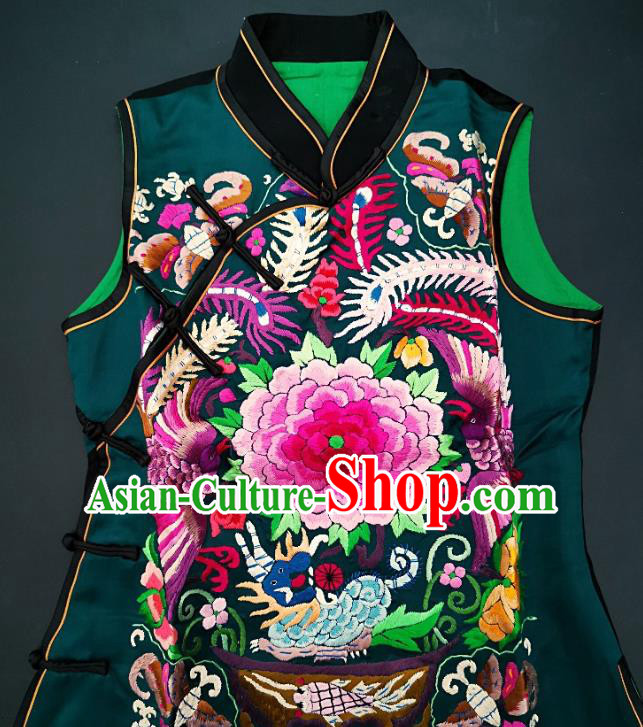 Chinese Traditional Embroidered Waistcoat Handmade Embroidery Costume Tang Suit Upper Outer Garment Silk Vest for Women