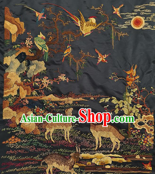Chinese Traditional Embroidered Bird Sheep Fabric Patches Handmade Embroidery Craft Embroidering Silk Applique