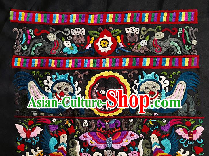 Chinese Traditional Embroidered Blue Lion Fabric Patches Handmade Embroidery Craft Miao Ethnic Accessories Embroidering Butterfly Applique