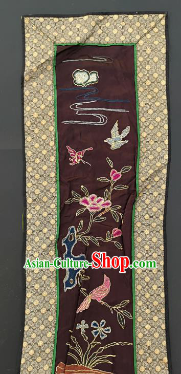 Chinese Traditional Embroidered Flowers Bird Picture Handmade Embroidery Craft Embroidering Brown Silk Decorative Painting