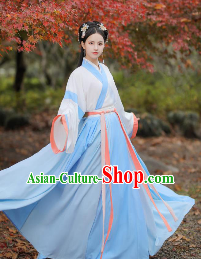 Chinese Jin Dynasty Patrician Female Costumes Traditional Ancient Hanfu Garment Blouse and Skirt for Young Lady