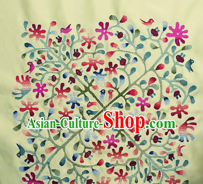 Traditional Chinese Embroidered Flowers Fabric Patches Handmade Embroidery Craft Accessories Embroidering Yellow Silk Cushion Applique