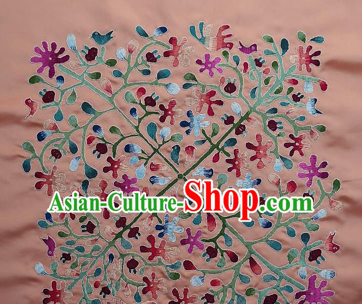 Traditional Chinese Embroidered Flowers Birds Fabric Patches Handmade Embroidery Craft Accessories Embroidering Pink Silk Cushion Applique