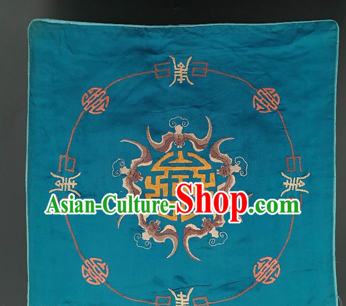 Traditional Chinese Embroidered Five Grey Bats Fabric Patches Handmade Embroidery Craft Accessories Embroidering Blue Silk Cushion Applique