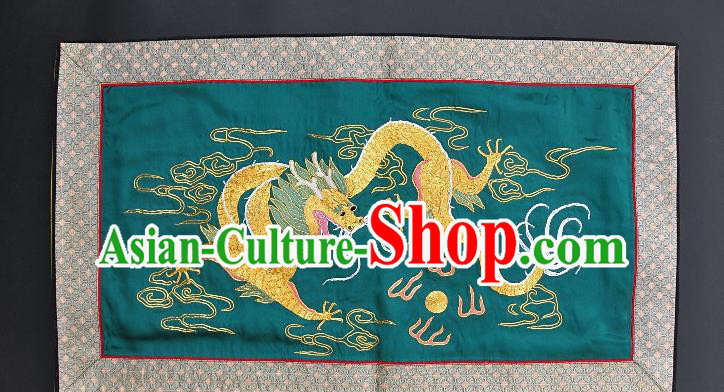 Chinese National Embroidered Dragon Wall Paintings Traditional Handmade Embroidery Craft Decorative Green Silk Picture