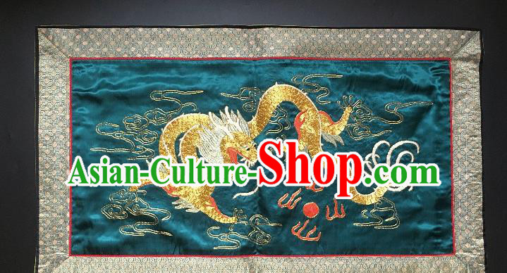 Chinese National Embroidered Fire Dragon Wall Paintings Traditional Handmade Embroidery Craft Decorative Green Silk Picture