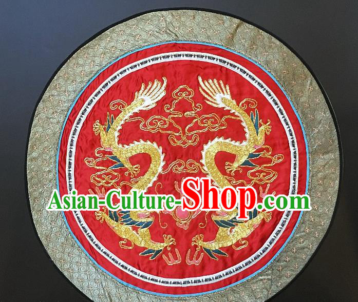 Traditional Chinese Embroidered Dragons Red Fabric Hand Embroidering Dress Round Applique Embroidery Cushion Patches Accessories